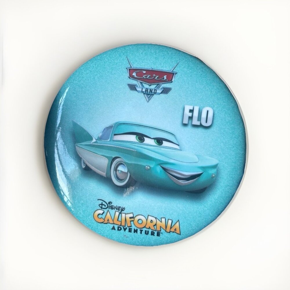 AUTHENTIC Disney Pixar California Adventure Cars 3” Button Pin Flo Collectible